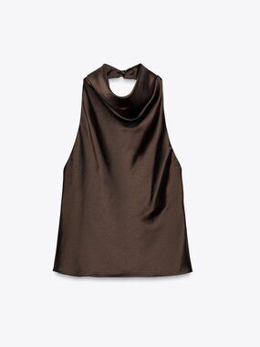 ✨ Zara Satin Effect Halter Top in Brown — brand new with tags ✨